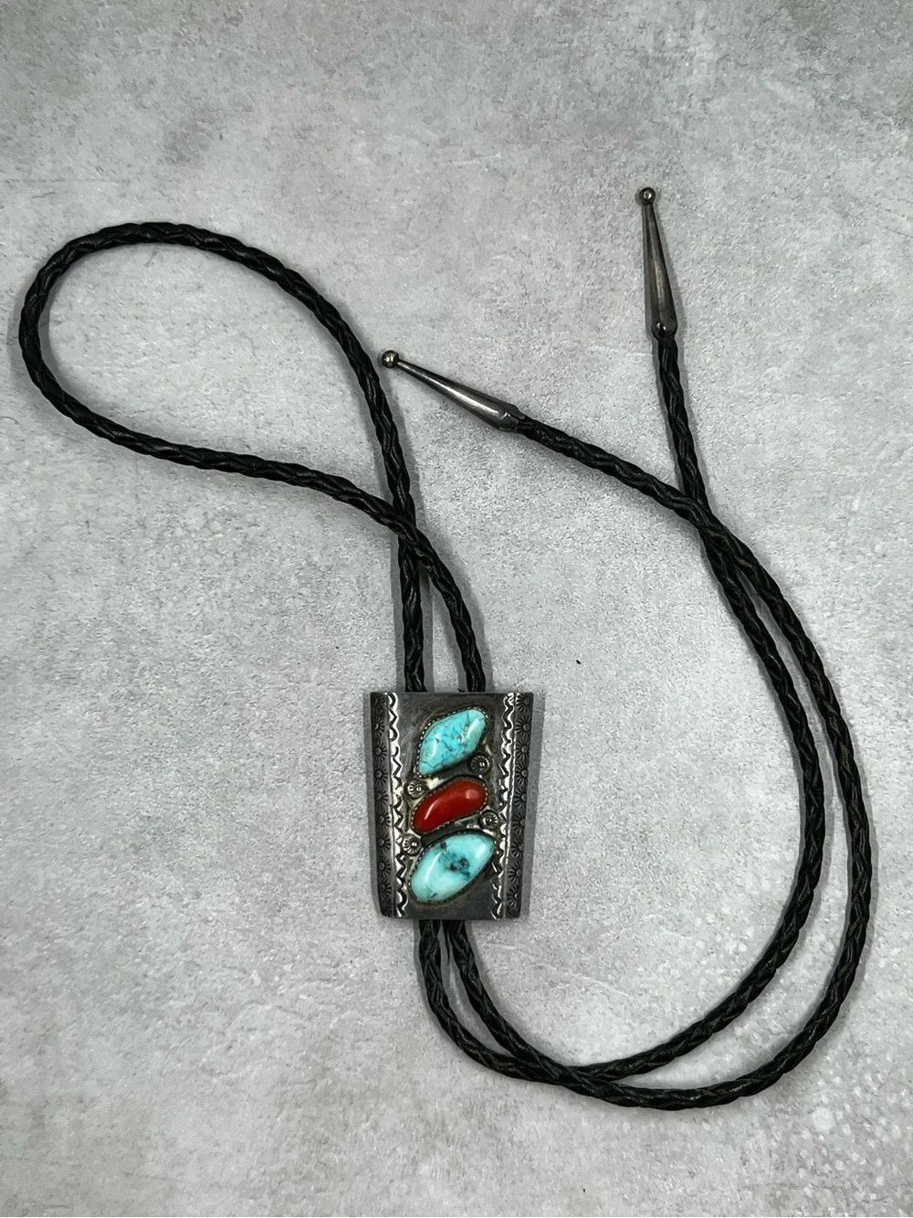 Vintage Mid-Century Southwestern Sterling Silver Bolo Tie